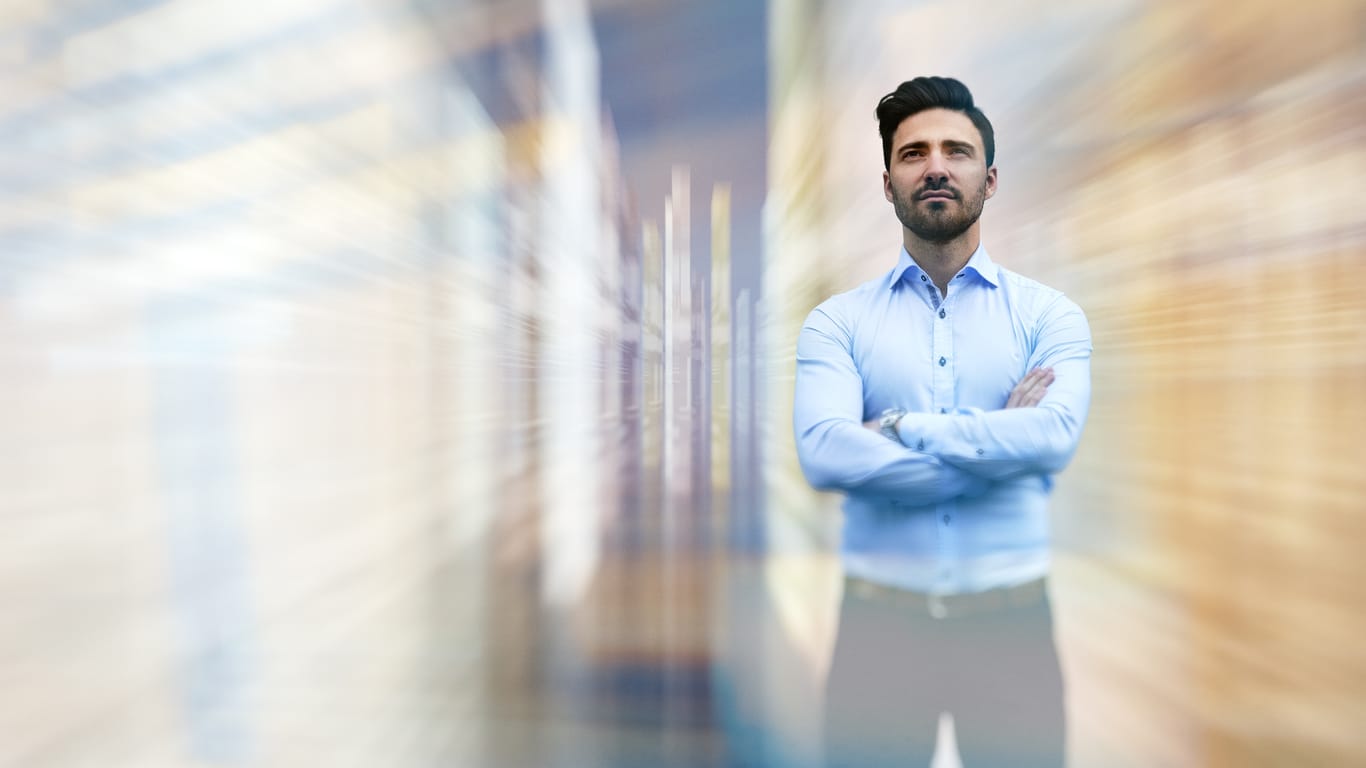 Business Man Observing Fast Speed Dataflow