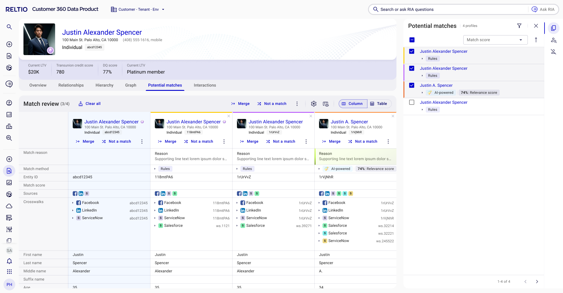 Potential matches (column)