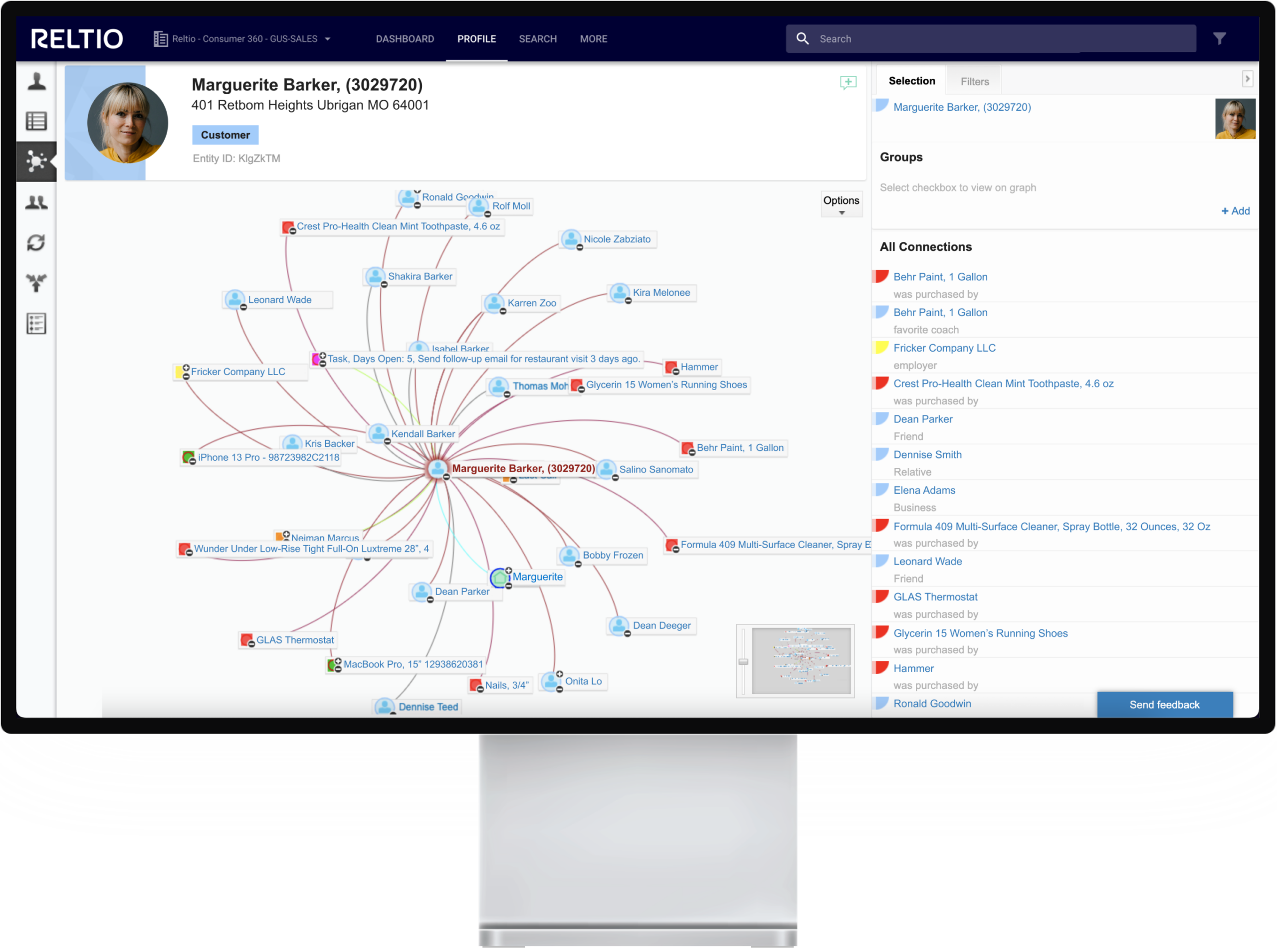Comprehensive customer 360 views with interactions.